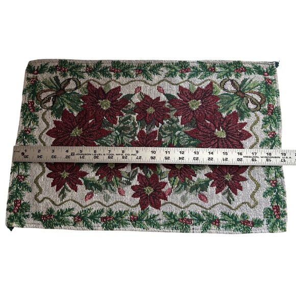 Vintage Red & Green Christmas Poinsettia Tapestry Placemat Set Of 4 - Picture 5 of 8